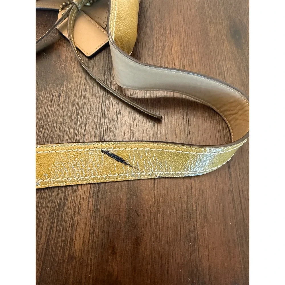 Coach Signature Jacquard Hobo Bag Yellow Patent Leather Trim Khaki Monogram